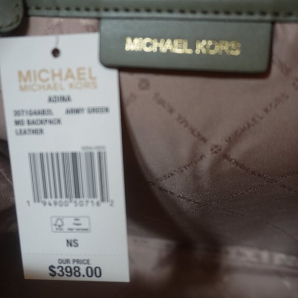 Michael Kors Adina Medium Leather Backpack Army Green